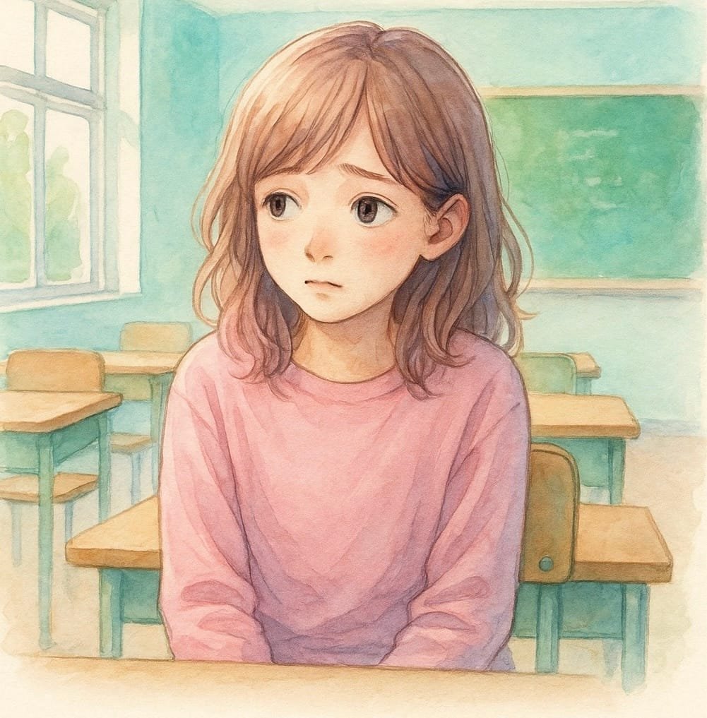 נערה יושבת בכיתה ונראית מודאגת – חרדה חברתית בגיל ההתבגרות