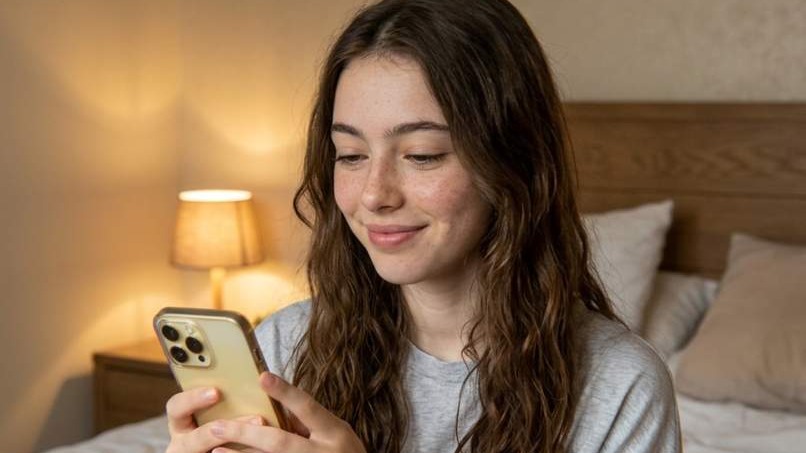 נערה מתבגרת צופה בתוכן בטלפון כחלק מתוכנית דיגיטלית לחרדה חברתית